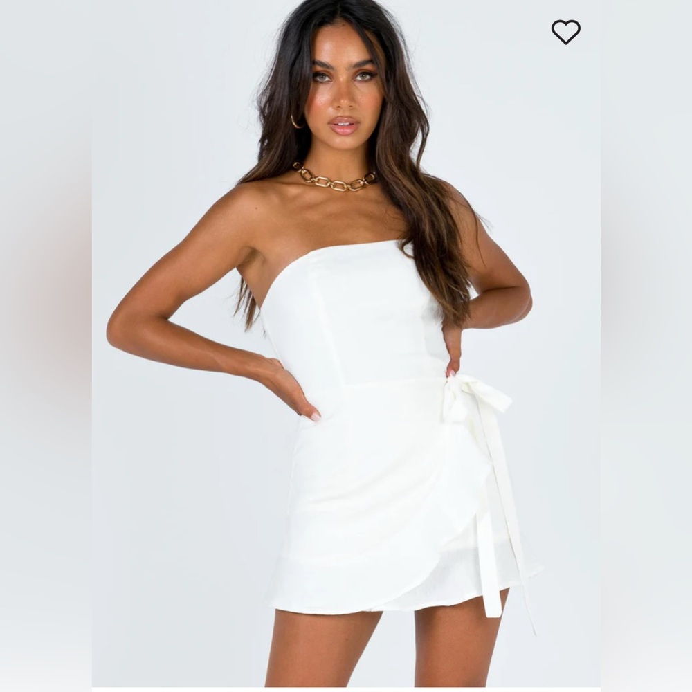 Princess Polly Book of Love White Lined Strapless Dress with Wrap Tie Front